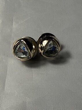 Silver Tone Faux Crystal Collar Pins Set Geometric Triangle Lapel Brooch